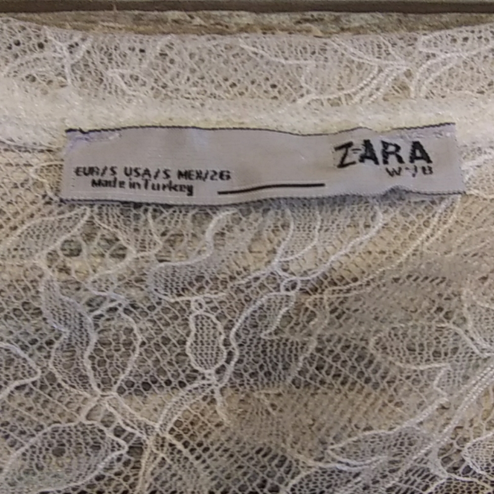 Zara White Mesh Lace Floral Embroidered Blouse - Picture 3 of 6